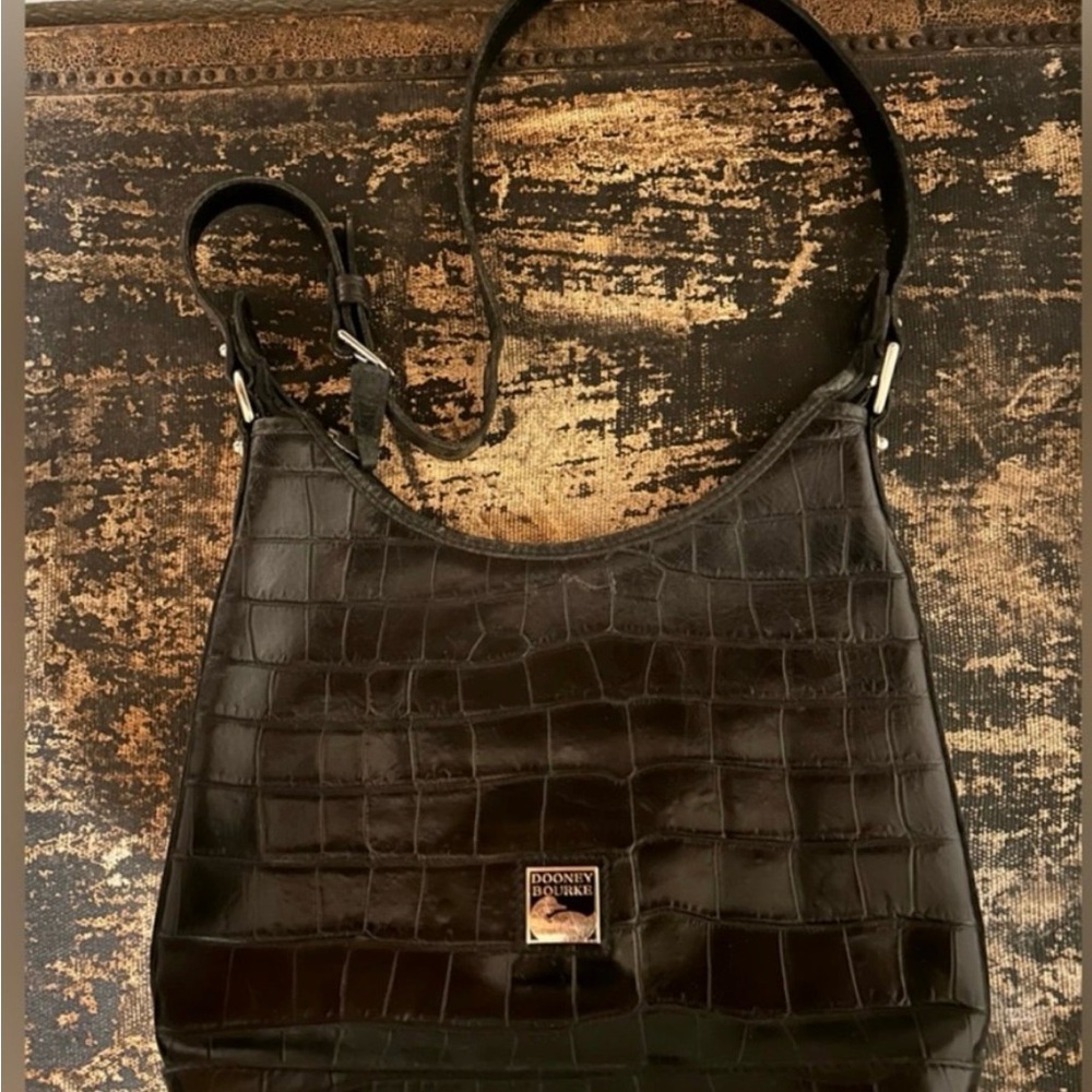 Dooney & Bourke Black Croc-Embossed Leather Shoulder Bag